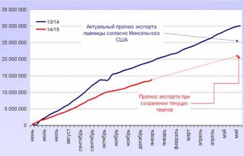 Экспорт пшеницы в США в 13/14 и 14/15 маркетинговых периодах