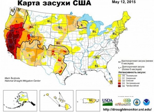 Карта засухи США