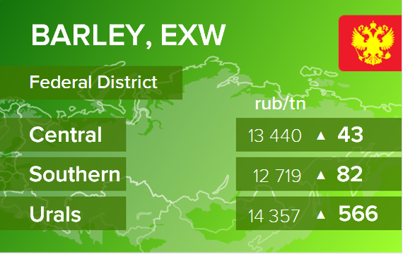 Ячмень. Цены EXW в России на 19 октября 2021