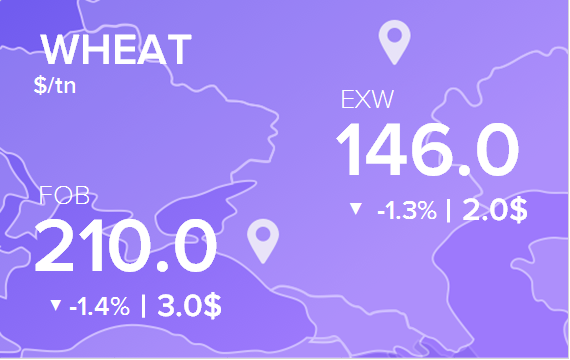 Цены FOB и EXW на 26 июля 2024. Пшеница. Кукуруза